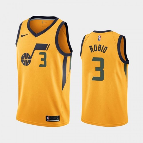 Men's Utah Jazz #3 Ricky Rubio Yellow 2018-19 Statement Jersey