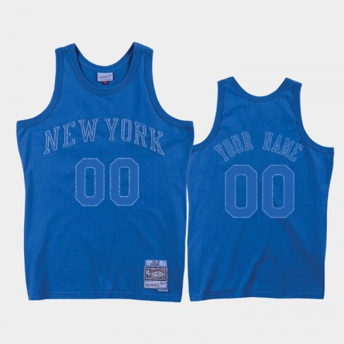 Men's New York Knicks #00 Custom Blue Washed Out Jersey