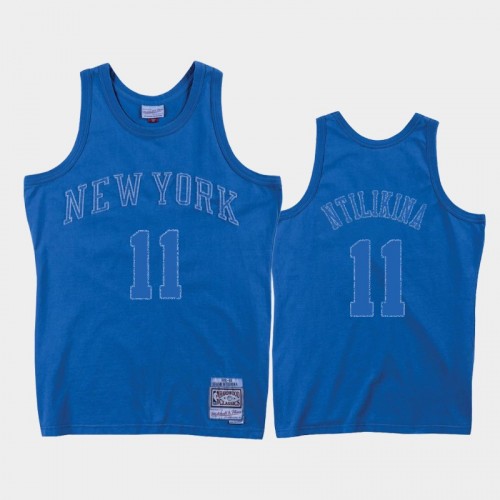 Men's New York Knicks #11 Frank Ntilikina Blue Washed Out Jersey