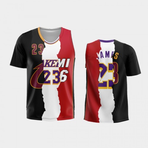 Men's Los Angeles Lakers X Heat X Cavaliers #23 LeBron James Colorways Split Two-Tone Jersey