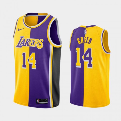 Men's Los Angeles Lakers #14 Danny Green Yellow Purple Split Two-Tone Jersey