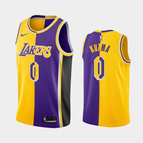 Men's Los Angeles Lakers #0 Kyle Kuzma Yellow Purple Split Two-Tone Jersey