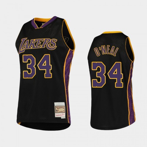 Men's Los Angeles Lakers #34 Shaquille O'Neal Black Rings Collection Jersey