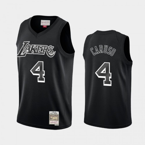 Los Angeles Lakers #4 Alex Caruso Black Hardwood Classics Throwback White Logo Jersey