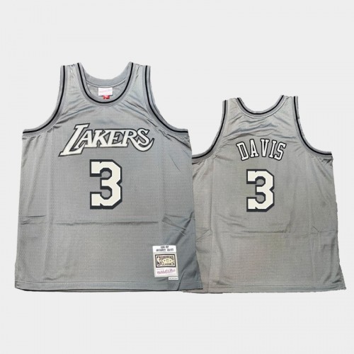 Los Angeles Lakers #3 Anthony Davis Gray Hardwood Classics Throwback Metal Works Jersey