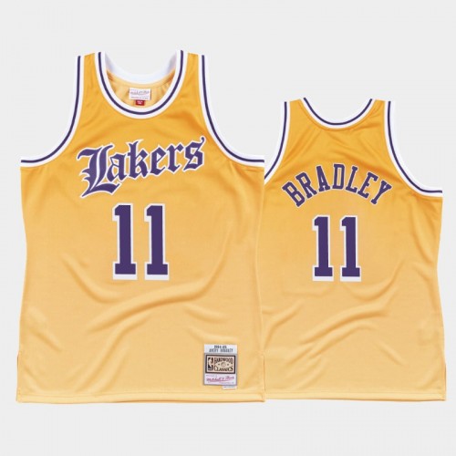 Los Angeles Lakers #11 Avery Bradley Yellow Old English Faded Jersey