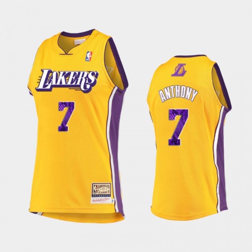 Men's Los Angeles Lakers #7 Carmelo Anthony Gold 2021 snakeskin Hardwood Classics Jersey