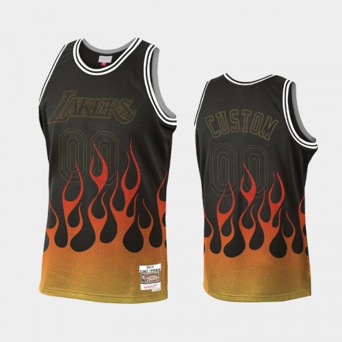 Men's Los Angeles Lakers #00 Custom Black Flames Jersey