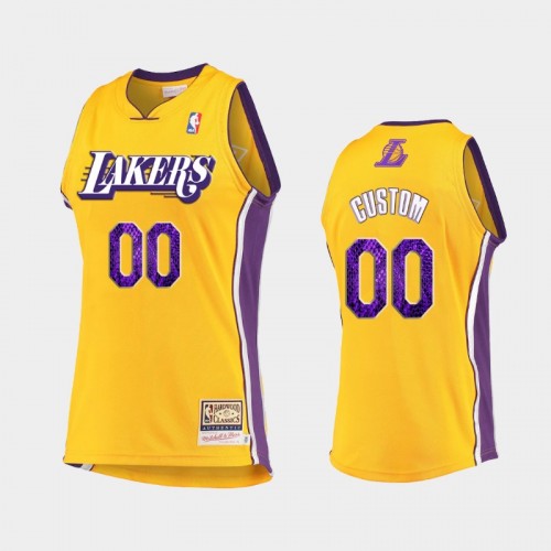 Men's Los Angeles Lakers #00 Custom Gold 2021 snakeskin Hardwood Classics Jersey