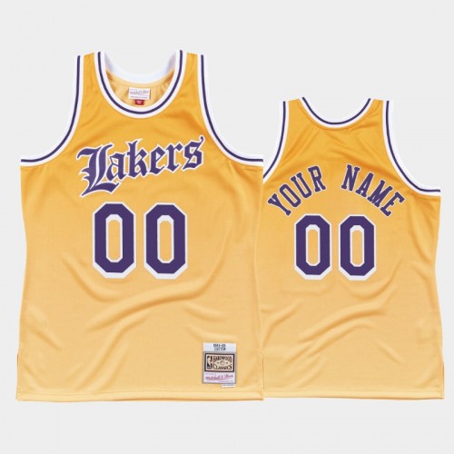 Los Angeles Lakers #00 Custom Yellow Old English Faded Jersey