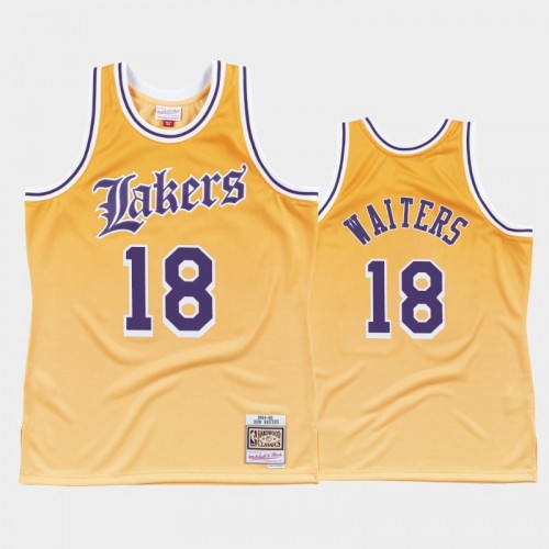Los Angeles Lakers #18 Dion Waiters Yellow Old English Faded Jersey