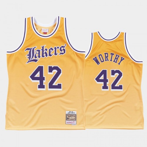 Los Angeles Lakers #42 James Worthy Yellow Old English Faded Jersey