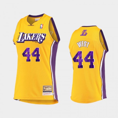 Men's Los Angeles Lakers #44 Jerry West Gold 2021 snakeskin Hardwood Classics Jersey