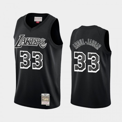 Los Angeles Lakers #33 Kareem Abdul-Jabbar Black Hardwood Classics Throwback White Logo Jersey