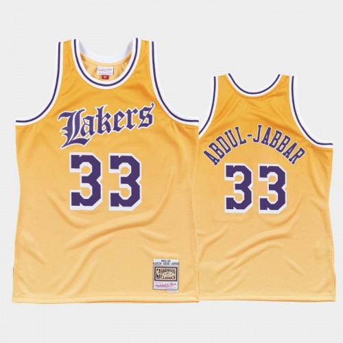 Los Angeles Lakers #33 Kareem Abdul-Jabbar Yellow Old English Faded Jersey
