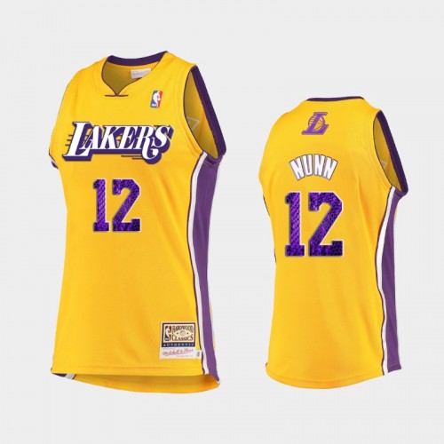 Men's Los Angeles Lakers #12 Kendrick Nunn Gold 2021 snakeskin Hardwood Classics Jersey