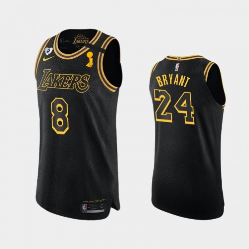 Los Angeles Lakers Kobe Bryant #24 Black 2020 NBA Finals Champions For Kobe and Gianna Dual Number Jersey