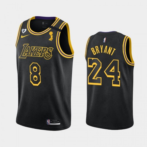 Los Angeles Lakers Kobe Bryant #24 Black 2020 NBA Finals Champions Tribute Kobe and Gianna Dual Number Jersey