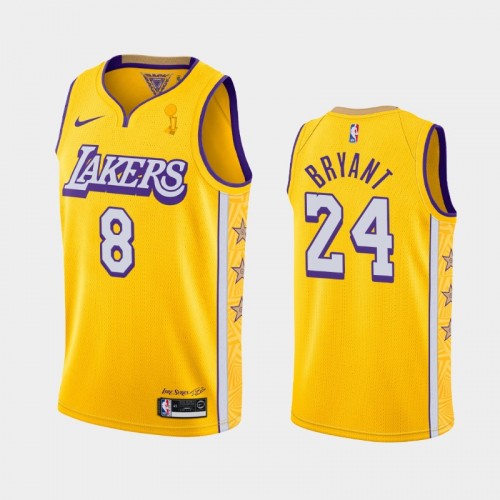 Los Angeles Lakers Kobe Bryant #24 Gold 2020 NBA Finals Champions City Dual Number Jersey