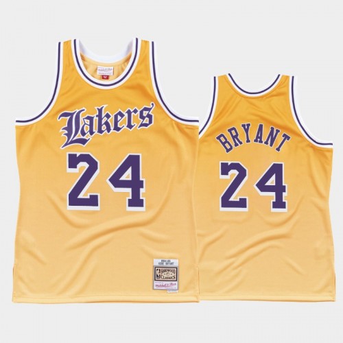 Los Angeles Lakers #24 Kobe Bryant Yellow Old English Faded Jersey