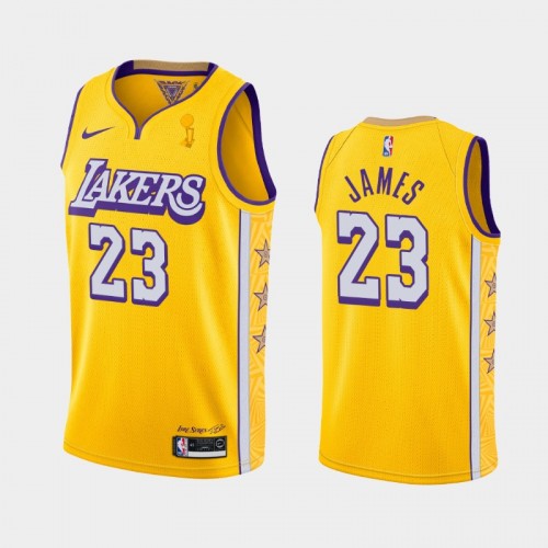 Los Angeles Lakers LeBron James #23 Gold 2020 NBA Finals Champions City Jersey