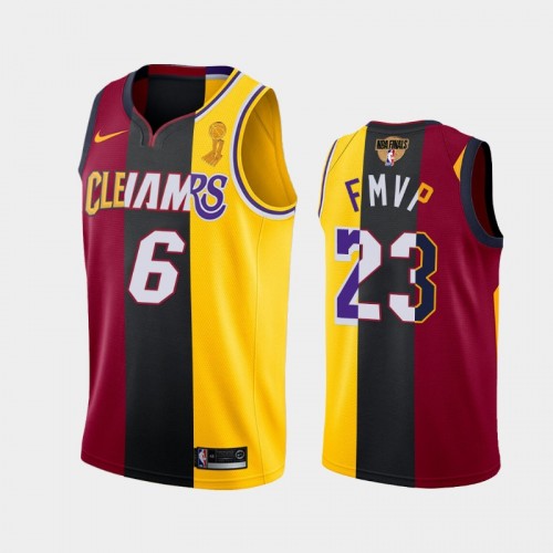 Los Angeles Lakers LeBron James #23 Red Gold 2020 FMVP Heat Cavaliers Split Dual Number Jersey