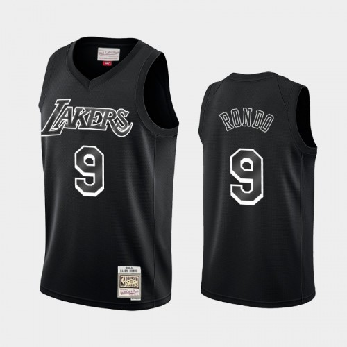 Los Angeles Lakers #9 Rajon Rondo Black Hardwood Classics Throwback White Logo Jersey