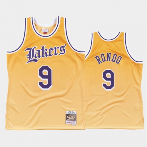 Los Angeles Lakers #9 Rajon Rondo Yellow Old English Faded Jersey