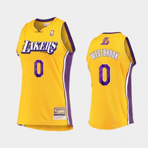 Men's Los Angeles Lakers #0 Russell Westbrook Gold 2021 snakeskin Hardwood Classics Jersey