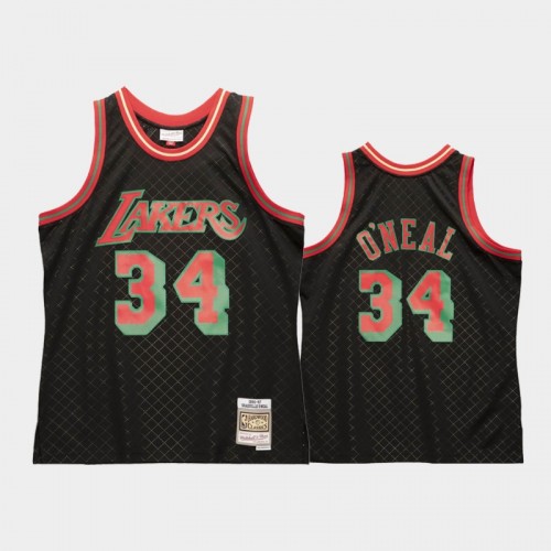 Men's Los Angeles Lakers #34 Shaquille O'Neal Black 1996-97 Neapolitan Jersey