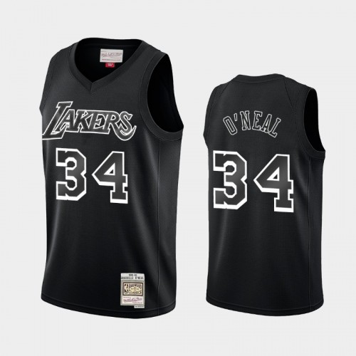 Los Angeles Lakers #34 Shaquille O'Neal Black Hardwood Classics Throwback White Logo Jersey