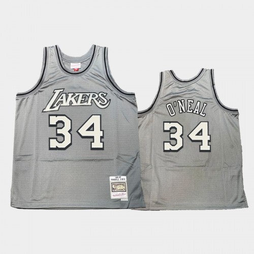 Los Angeles Lakers #34 Shaquille O'Neal Gray Hardwood Classics Throwback Metal Works Jersey