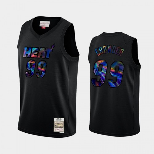 Miami Heat #99 Jae Crowder Black Iridescent Logo Holographic Hardwood Classics Jersey