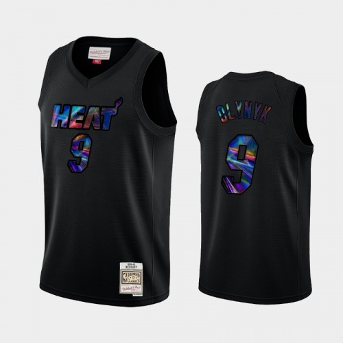 Miami Heat #9 Kelly Olynyk Black Iridescent Logo Holographic Hardwood Classics Jersey