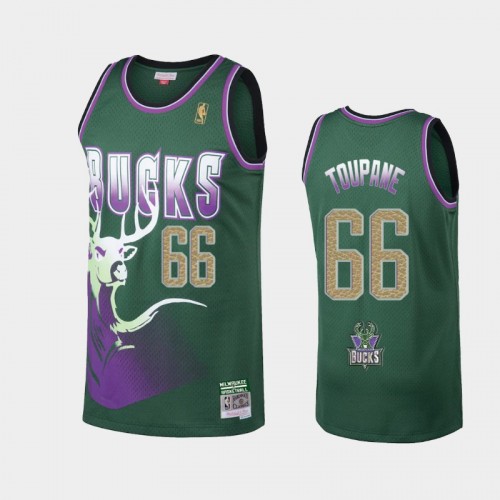 Men's Milwaukee Bucks #66 Axel Toupane Green 2021 Hardwood Classics Buckskins limited Jersey