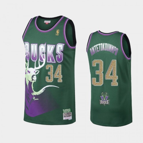 Men's Milwaukee Bucks #34 Giannis Antetokounmpo Green 2021 Hardwood Classics Buckskins limited Jersey