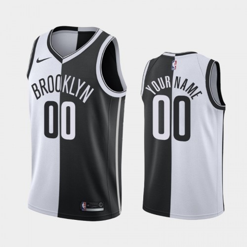 Men's Brooklyn Nets #00 Custom White Black Split Two-Tone Jersey