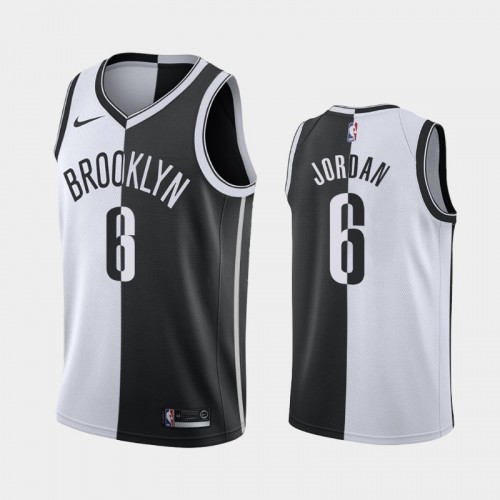 Men's Brooklyn Nets #6 DeAndre Jordan White Black Split Two-Tone Jersey