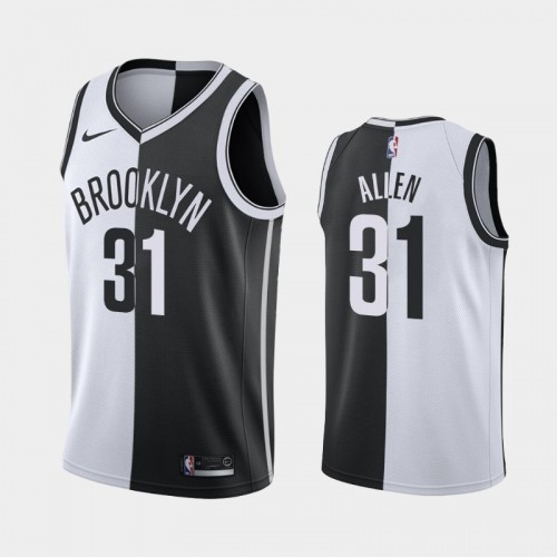 Men's Brooklyn Nets #31 Jarrett Allen White Black Split Two-Tone Jersey