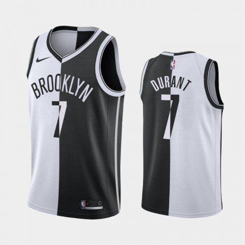 Men's Brooklyn Nets #7 Kevin Durant White Black Split Two-Tone Jersey