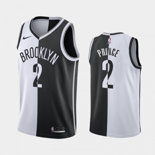 Men's Brooklyn Nets #2 Taurean Prince White Black Split Two-Tone Jersey