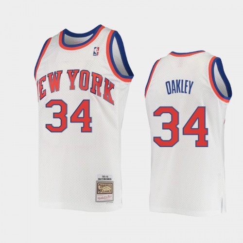 Men's New York Knicks #34 Charles Oakley White 1985-86 Hardwood Classics Swingman Jersey