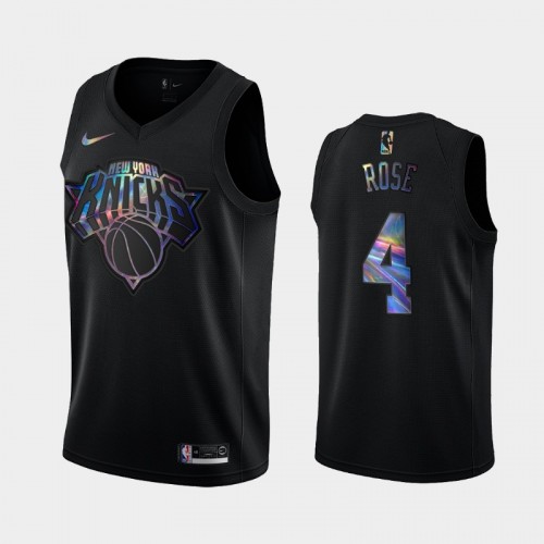 New York Knicks #4 Derrick Rose Black Iridescent Holographic Limited Edition Jersey