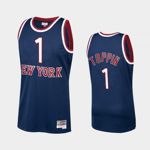 New York Knicks #1 Obi Toppin Navy Hardwood Classics Throwback Jersey