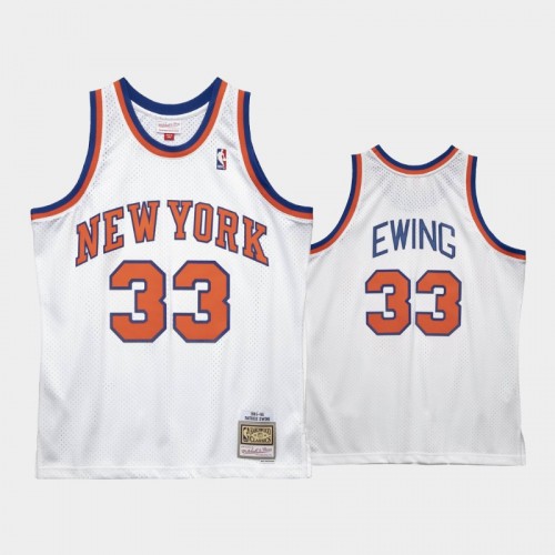 Men's New York Knicks #33 Patrick Ewing White 1985-86 Hardwood Classics Jersey
