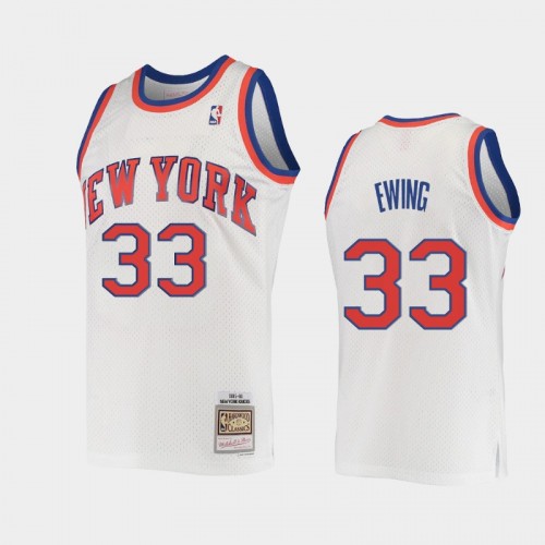 Men's New York Knicks #33 Patrick Ewing White 1985-86 Hardwood Classics Swingman Jersey