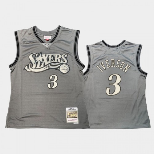 Philadelphia 76ers #3 Allen Iverson Gray Hardwood Classics Throwback Metal Works Jersey