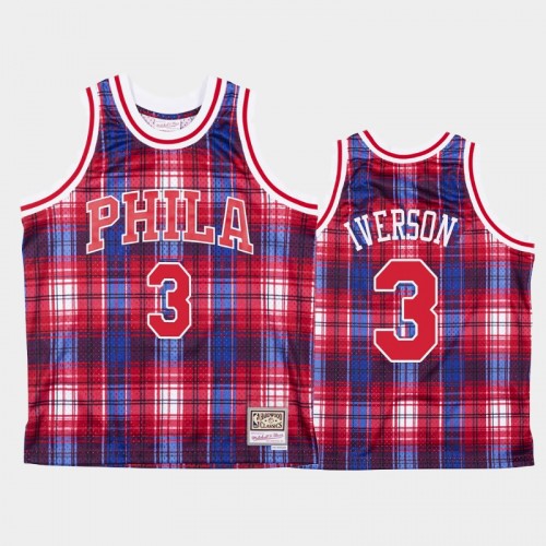 Men's Philadelphia 76ers #3 Allen Iverson Red Private School Hardwood Classics Jersey