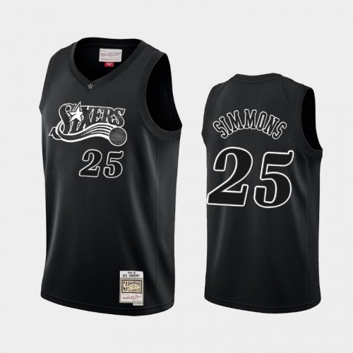 Philadelphia 76ers #25 Ben Simmons Black Hardwood Classics Throwback White Logo Jersey