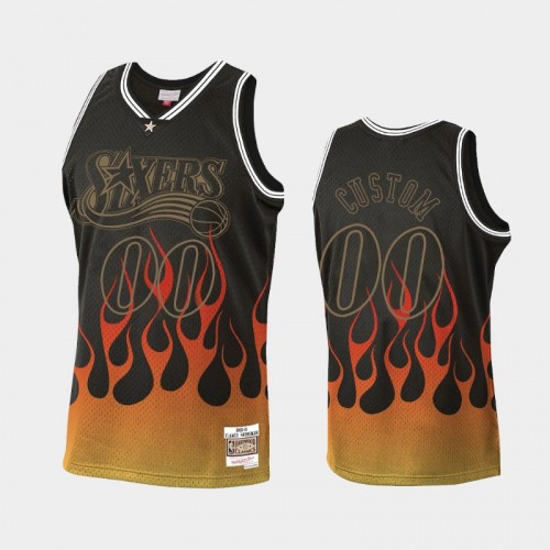 Men's Philadelphia 76ers #00 Custom Black Flames Jersey
